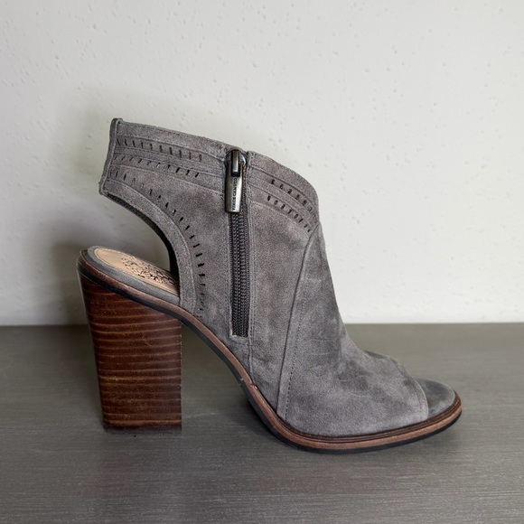 Vince Camuto Peep Toe Ankle Boots - Gray Suede - Block Heel - Picture 4 of 8